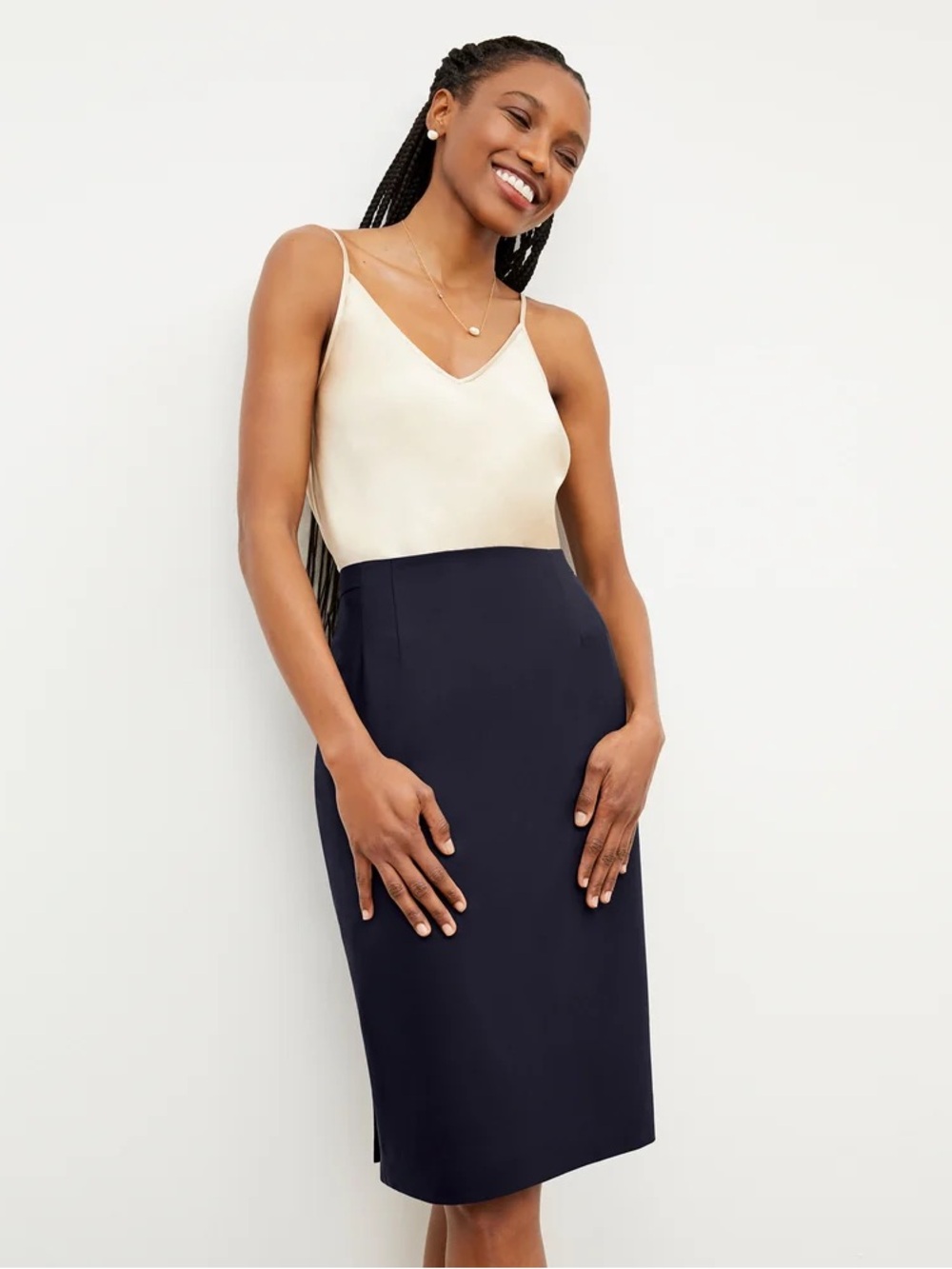 MM.LaFleur 2 Navy Pencil Skirt Cobble Hill Origami Tech Work Office Travel Sleek